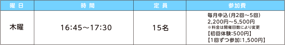 アスレチックトレーニング（幼児） スケジュール